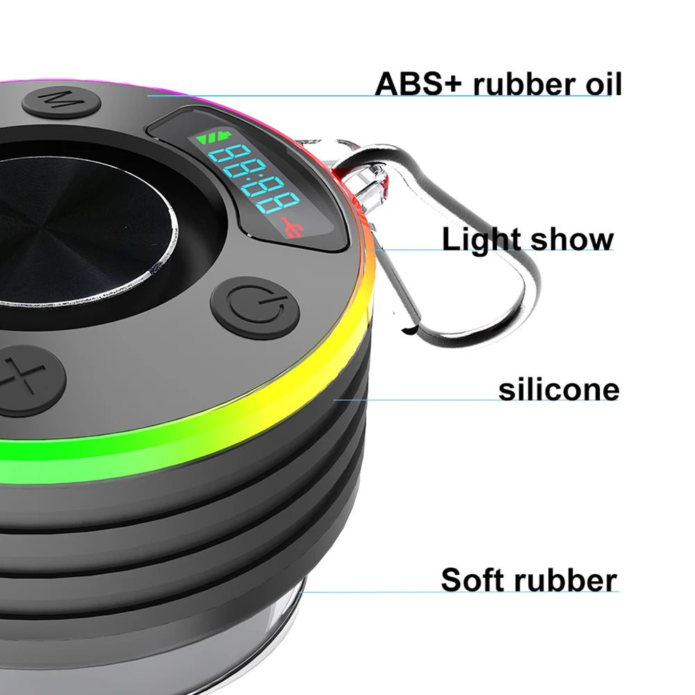 Bluetooth 5.3 Waterproof Shower Speaker with Suction Cup IPX7 for Beach Pool and Bathroom Use with FM Radio