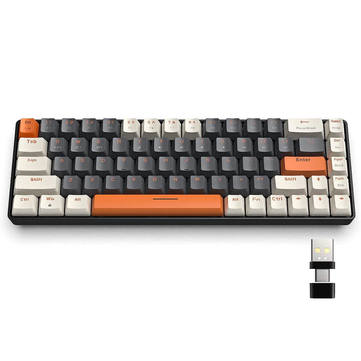 Wireless Mechanical Keyboard, Bluetooth 5.0/2.4GHz with Dual Mode 2-in-1 Receiver, 68-Key Hot-Swappable Gaming Keyboard