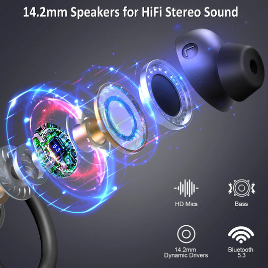 Wireless Earbuds, Bluetooth 5.3 Earbuds Stereo Bass, In-Ear Noise Cancelling Mic, Earphones IP7 Waterproof Sports, 40H Playback.