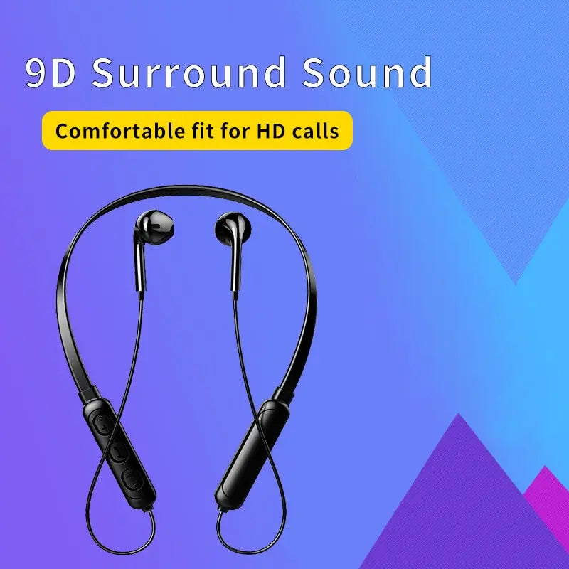 Wireless 9D Bluetooth Neckband Headset Black