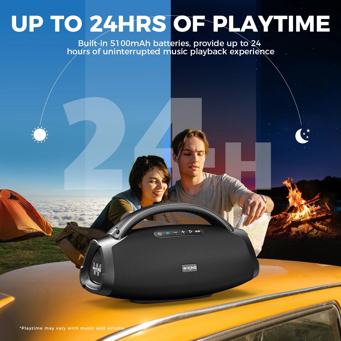 W-KING 330W Pico Altavoz inalámbrico tipo Boom Box grande con Bluetooth, Subwoofer de 7.5"/IPX7 a prueba de agua, Graves masivos para fiestas al aire libre