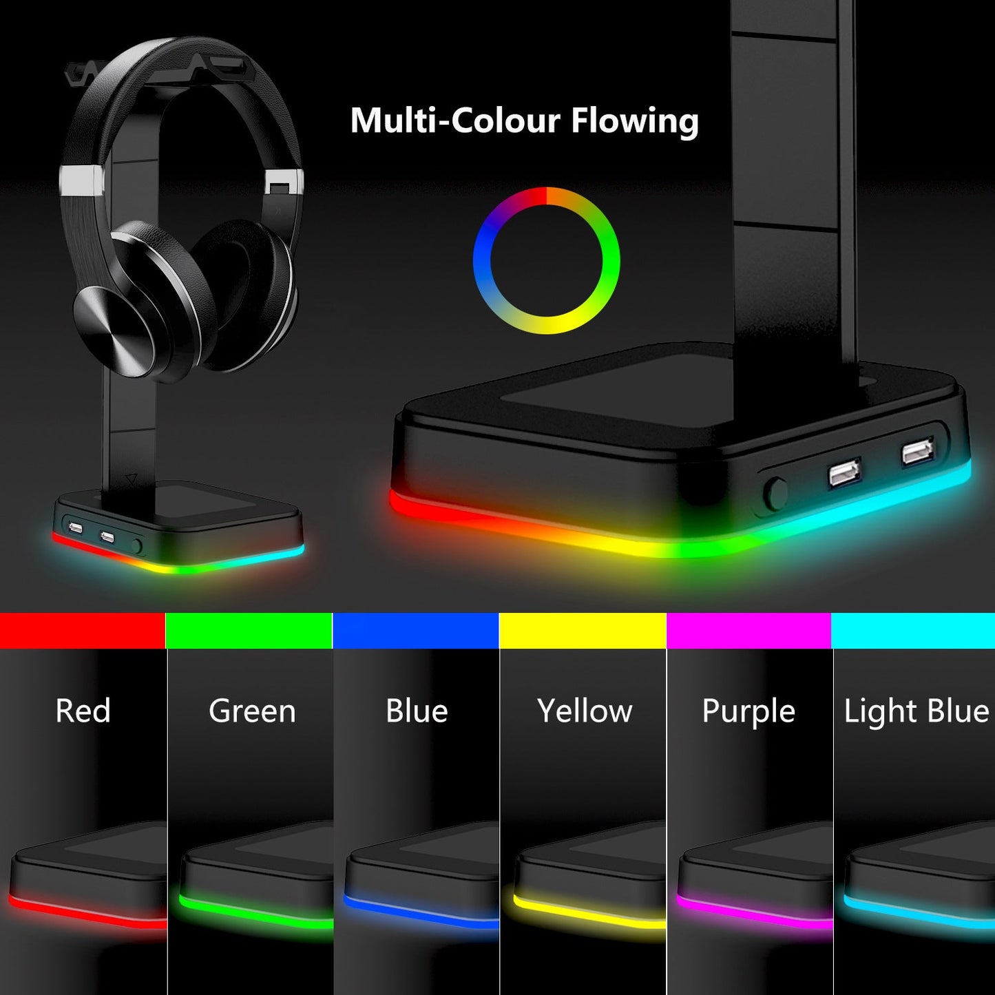 Desktop Gamer 2 in 1 RGB Kopfhörerständer Steckdosenleiste