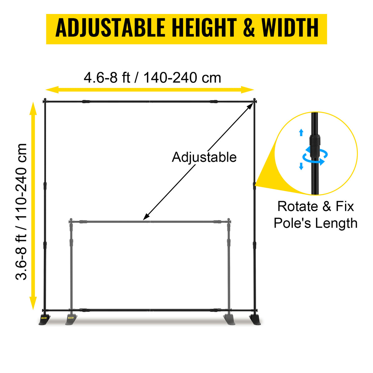 SucceBuy 3x2.4M Backdrop Background Stand Adjustable Telescopic Backdrop Banner Stand for Photocall Video Wedding Event Party