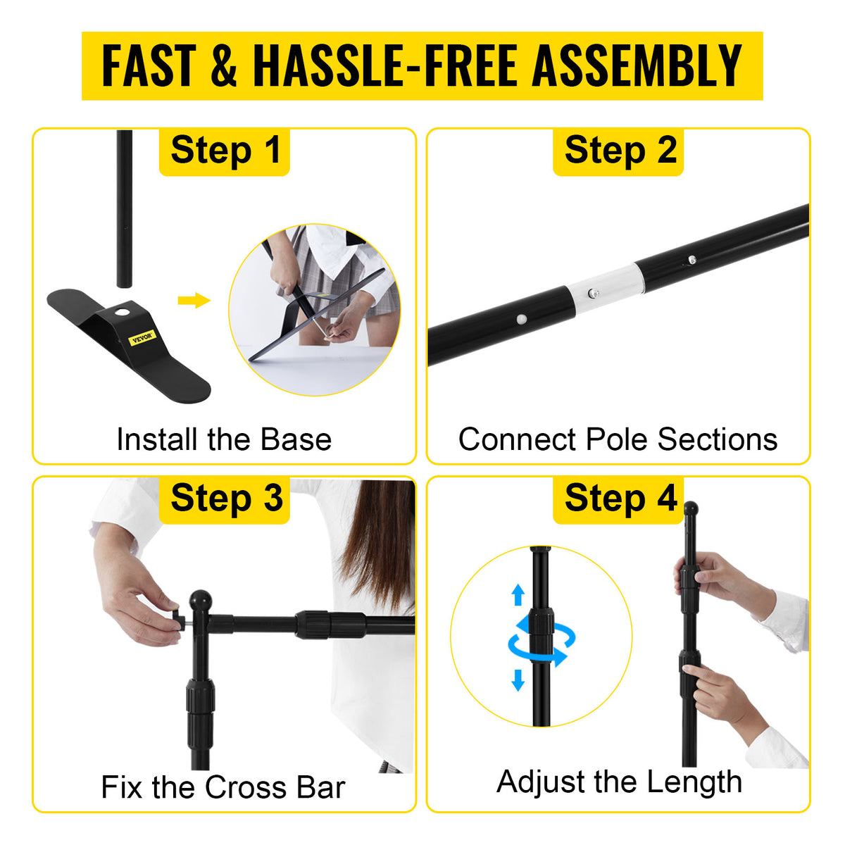 SucceBuy 3x2.4M Backdrop Background Stand Adjustable Telescopic Backdrop Banner Stand for Photocall Video Wedding Event Party