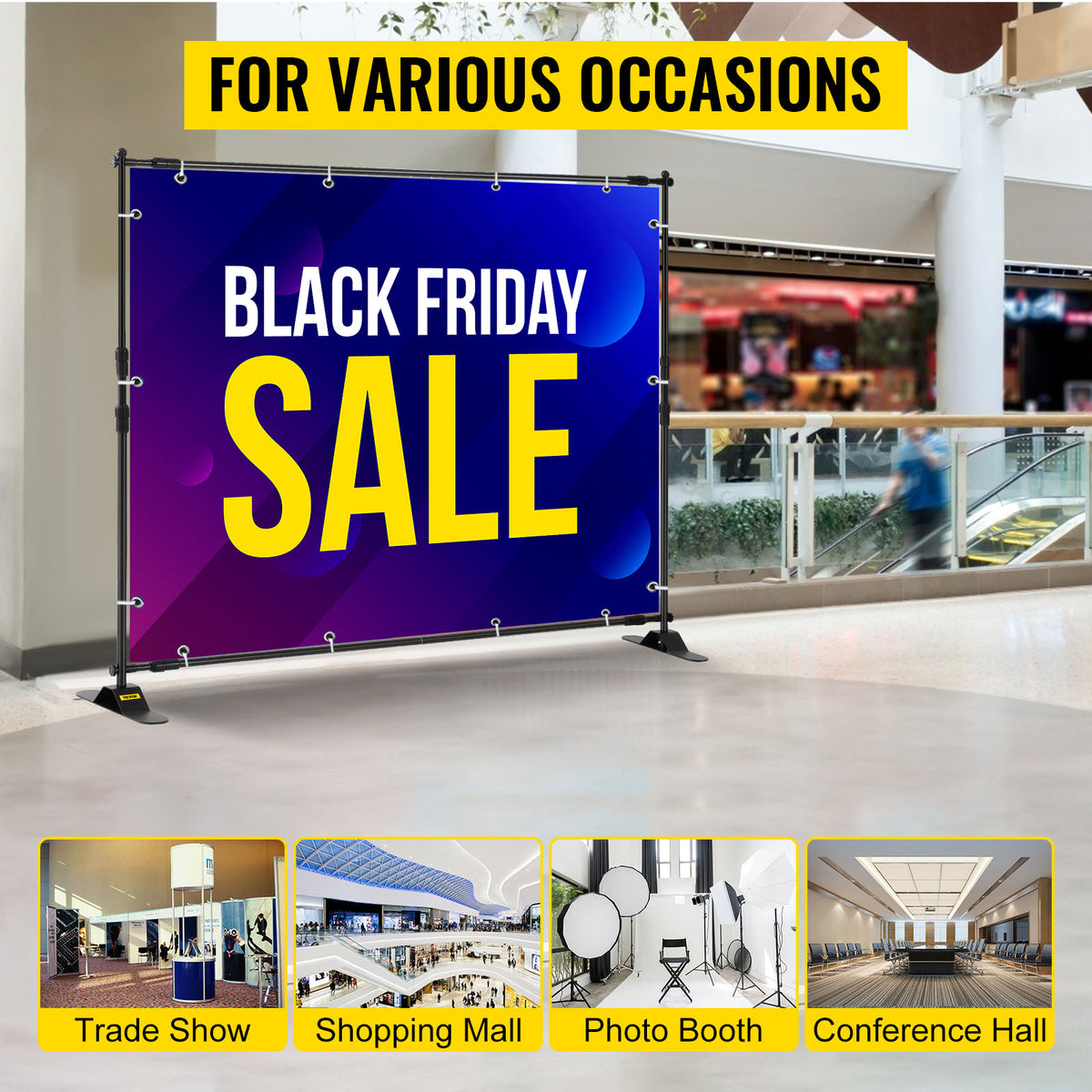 SucceBuy 3x2.4M Backdrop Background Stand Adjustable Telescopic Backdrop Banner Stand for Photocall Video Wedding Event Party
