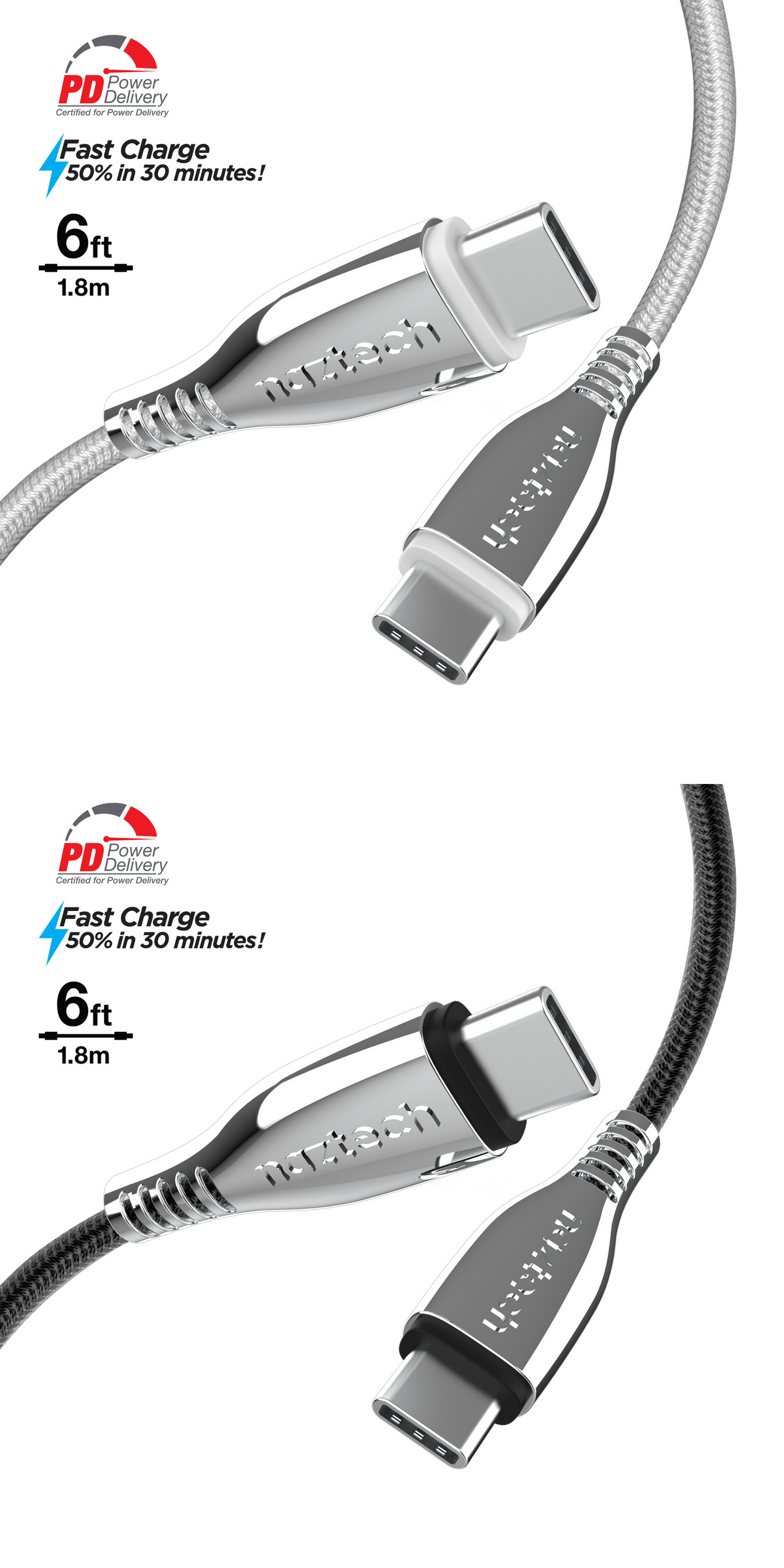 Naztech Titanium USB-C auf USB-C geflochtenes Kabel 1,8 m