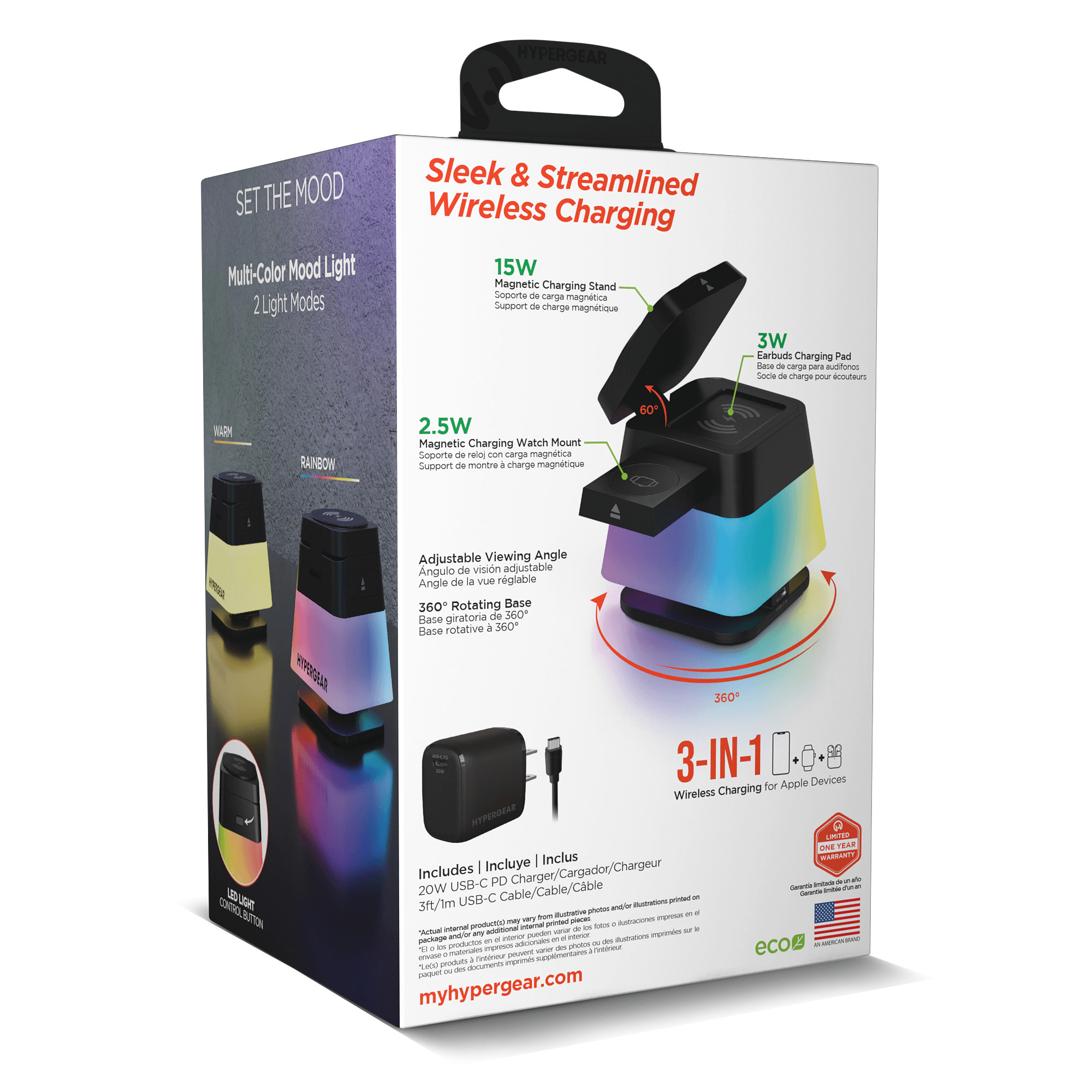HyperGear PowerFold Cube RGB 3-in-1 Wireless Charging Stand