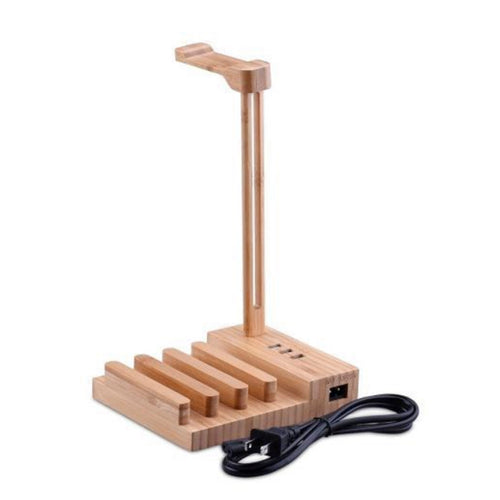 Estación de carga de bambú 2 en 1 con 3 puertos USB para iPhone y