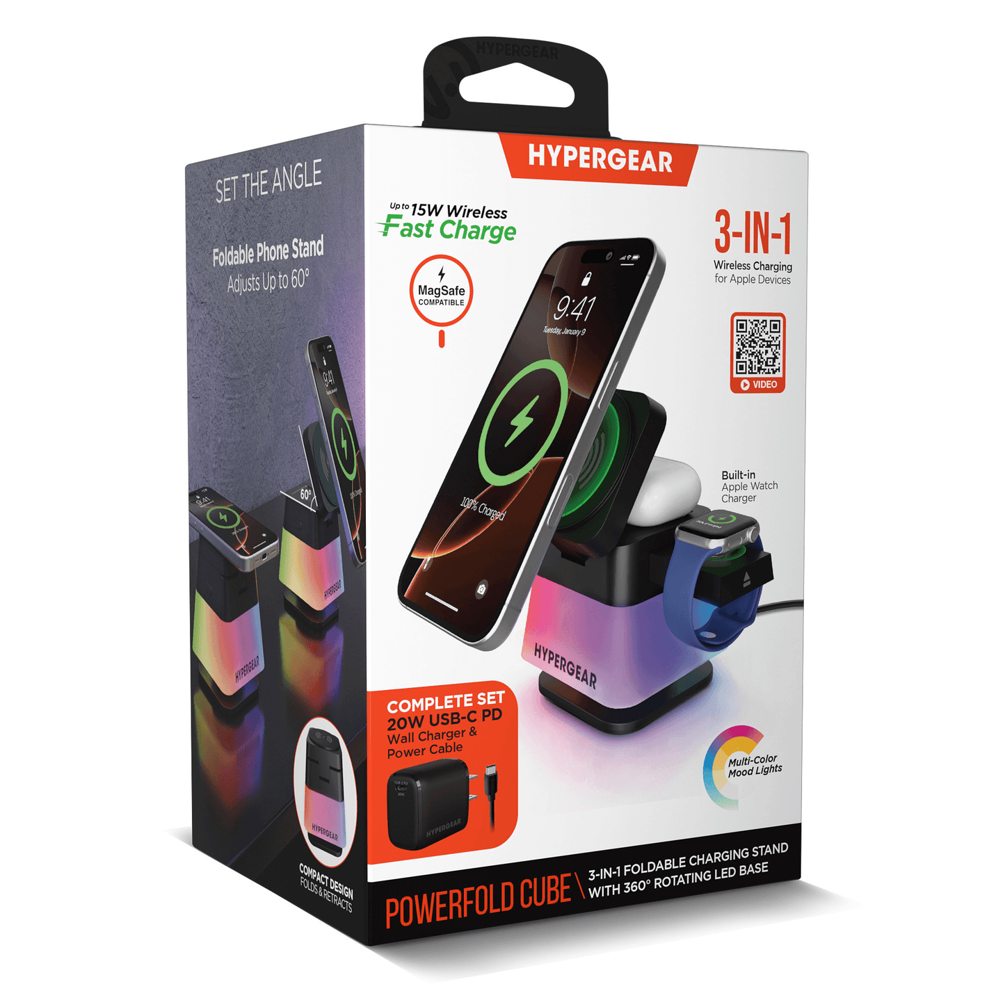 HyperGear PowerFold Cube RGB 3-in-1 Kabelloser Ladeständer