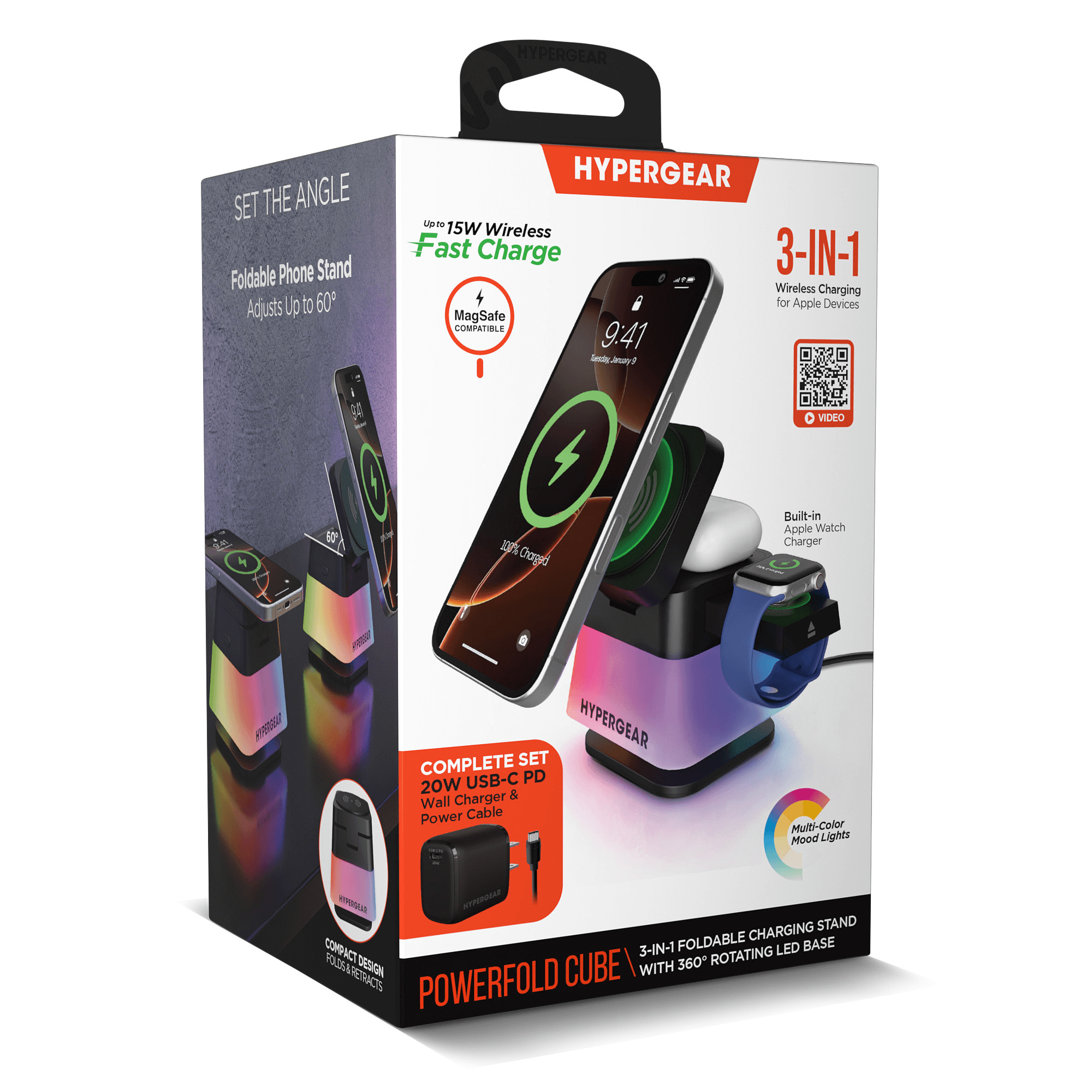 HyperGear PowerFold Cube RGB 3-in-1 Wireless Charging Stand