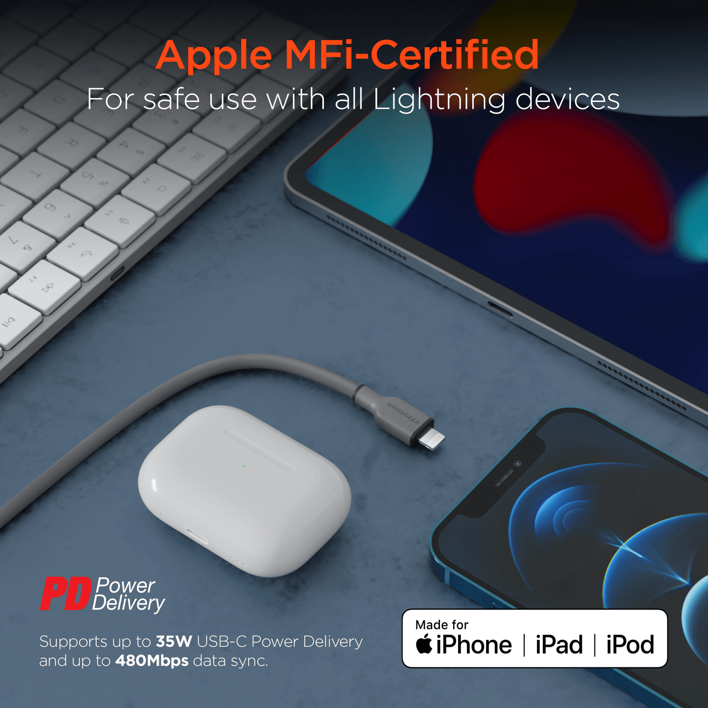 HyperGear Flexi PRO USB-C auf Lightning Kabel 3m