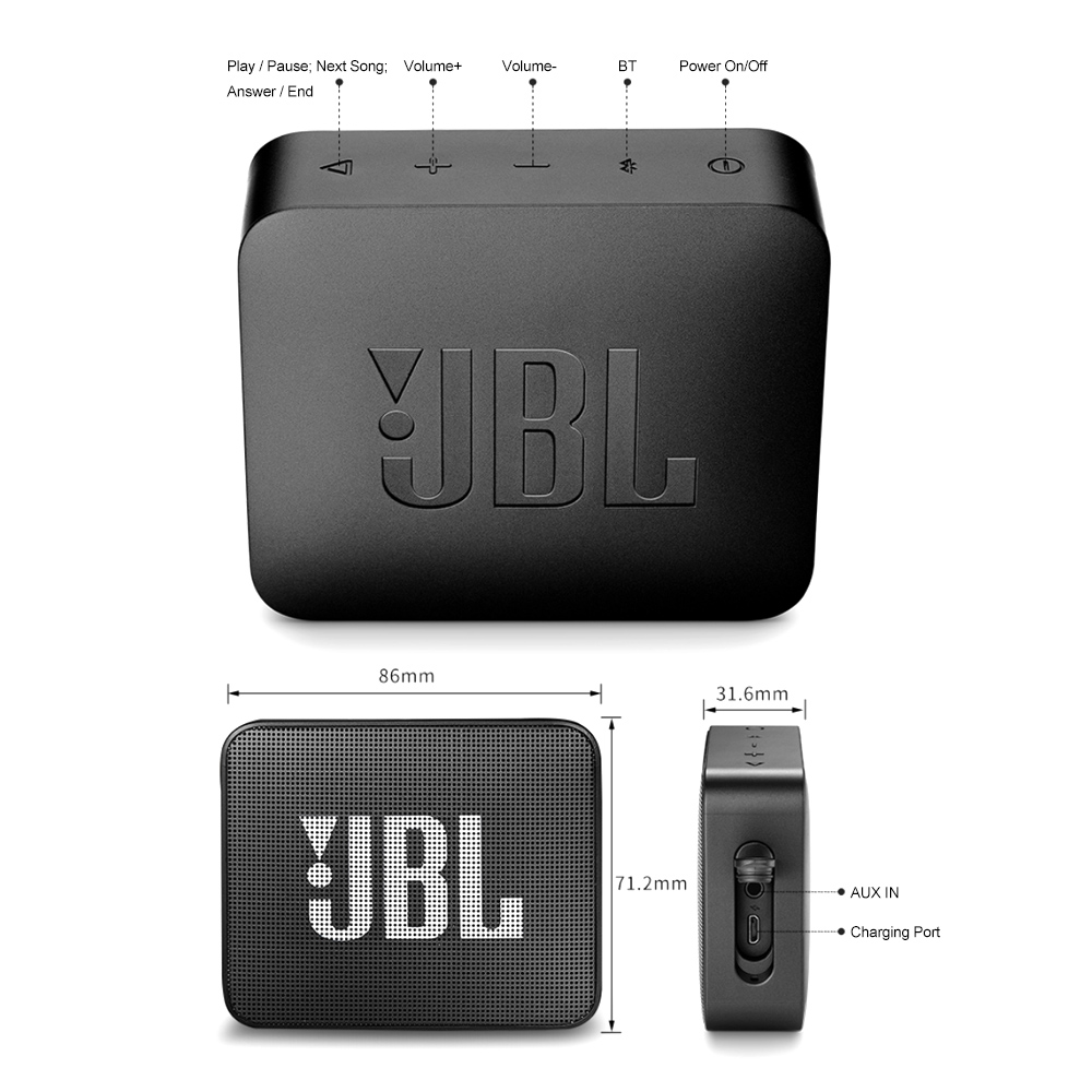 IPX7 Wasserdichter JBL GO 2 Kabelloser Bluetooth Lautsprecher für Outdoor
