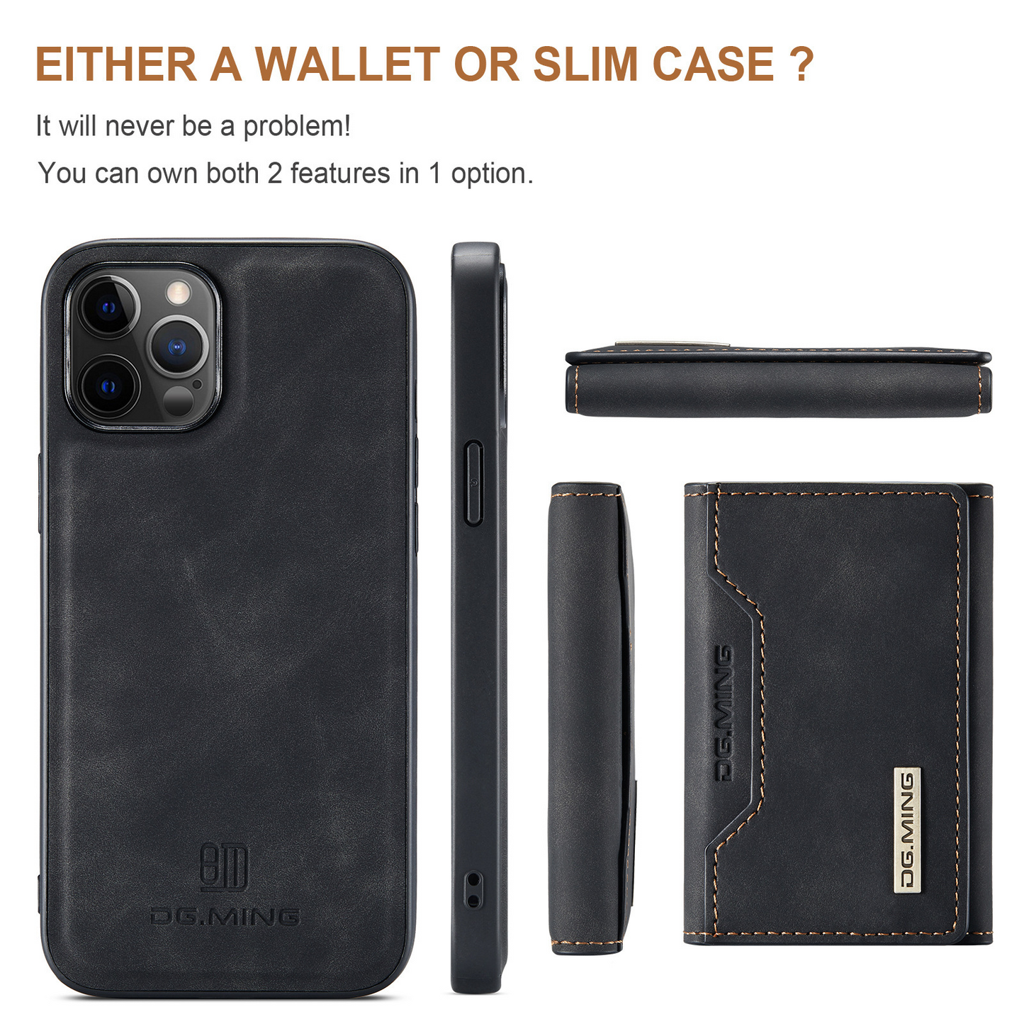 Estuche para teléfono con billetera pequeña 2 en 1 y tapa trasera desmontable para iPhone Samsung