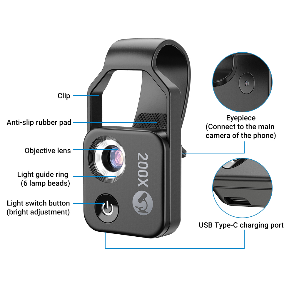 Lente de zoom digital 200X para teléfono móvil para smartphones iPhone Samsung