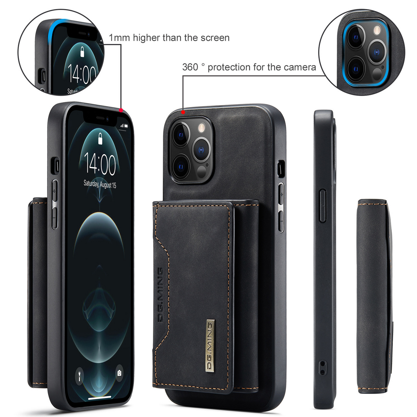 Estuche para teléfono con billetera pequeña 2 en 1 y tapa trasera desmontable para iPhone Samsung