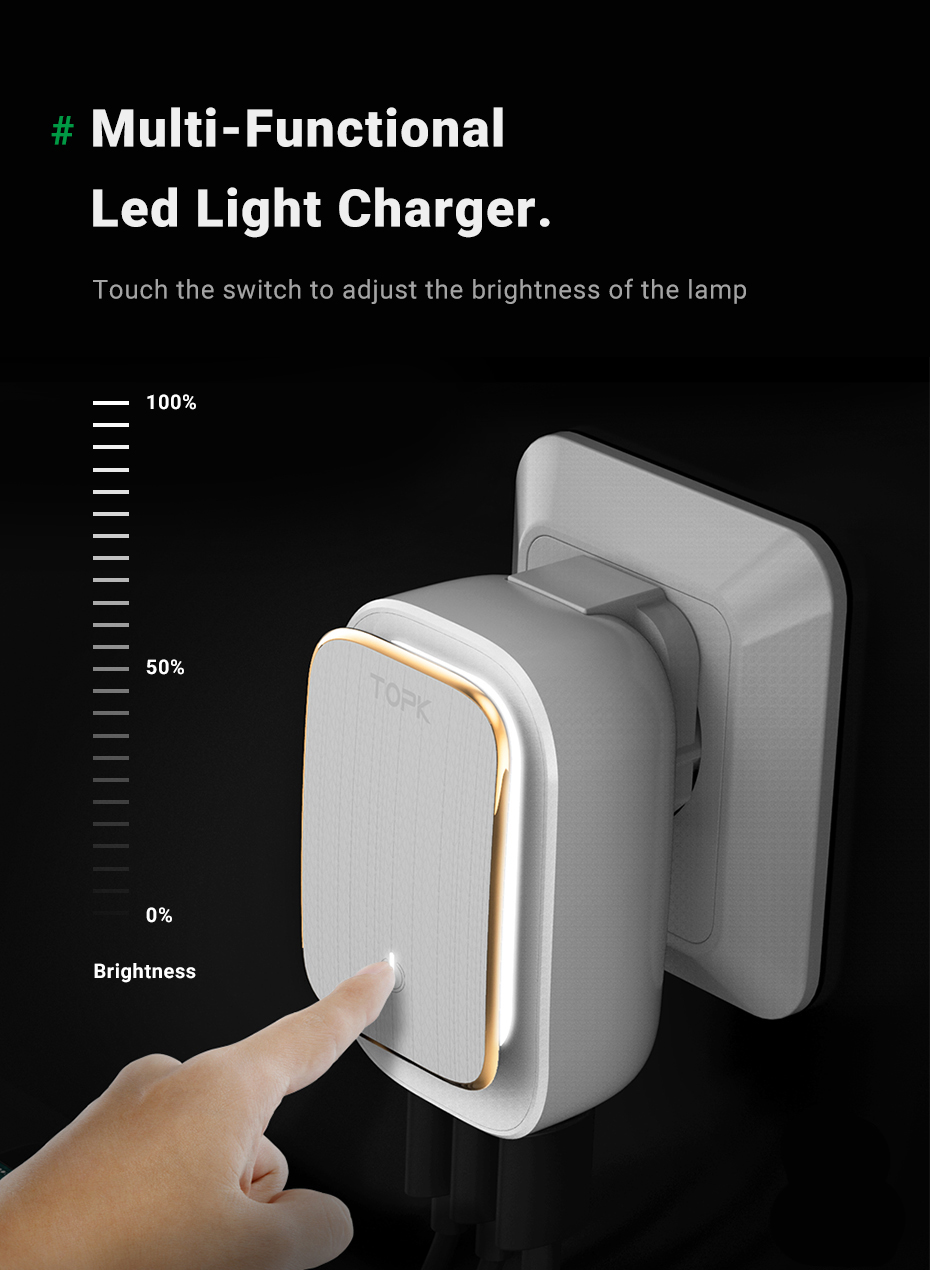 Cargador USB de viaje de 4 puertos con lámpara LED para iPhone Samsung