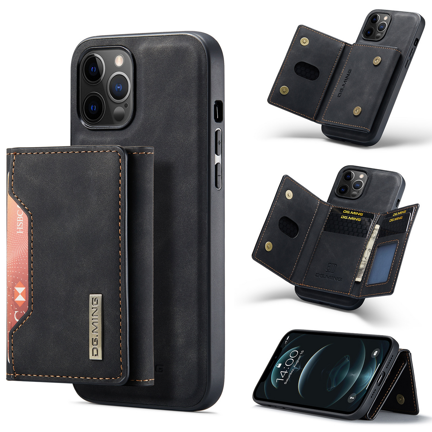 Estuche para teléfono con billetera pequeña 2 en 1 y tapa trasera desmontable para iPhone Samsung