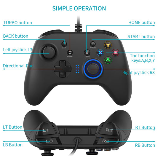 Kabelgebundener Gaming Controller Joystick Gamepad mit Dual-Vibration
