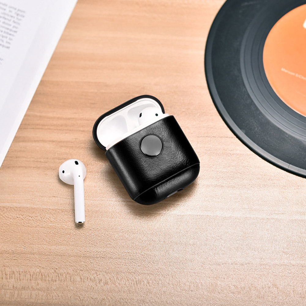 Leather Earphone Case Gyro Box For AirPods Black