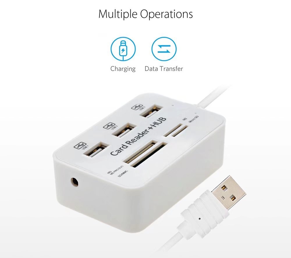 Concentrador USB 2.0 de 3 puertos con lector de tarjetas
