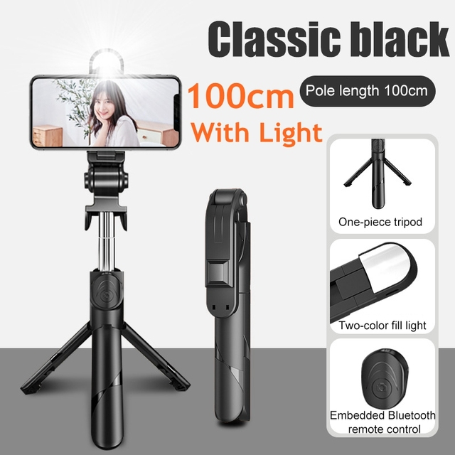 Palo selfie 3 en 1 con trípode Bluetooth y luz de relleno para smartphone