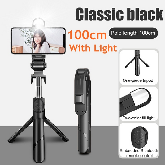 3-in-1-Stativ, Bluetooth-Selfie-Stick mit Fülllicht für Smartphones