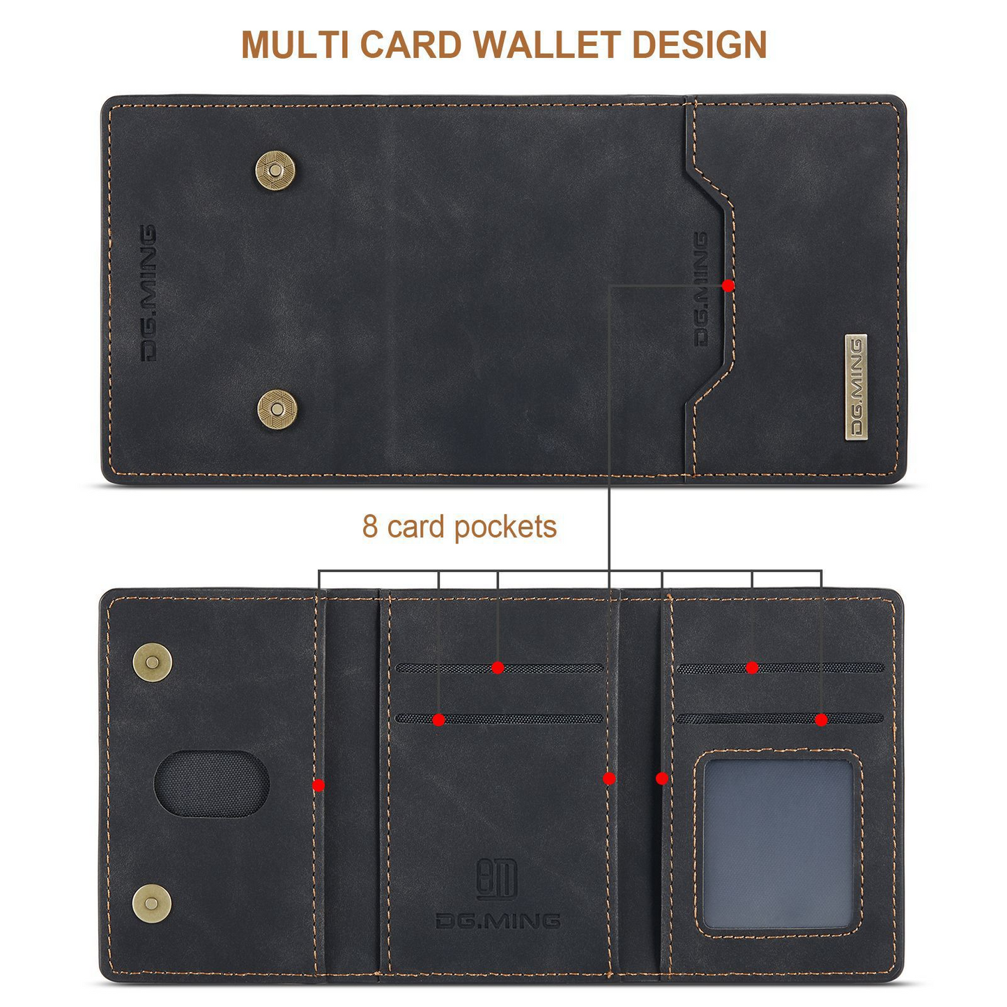 Estuche para teléfono con billetera pequeña 2 en 1 y tapa trasera desmontable para iPhone Samsung
