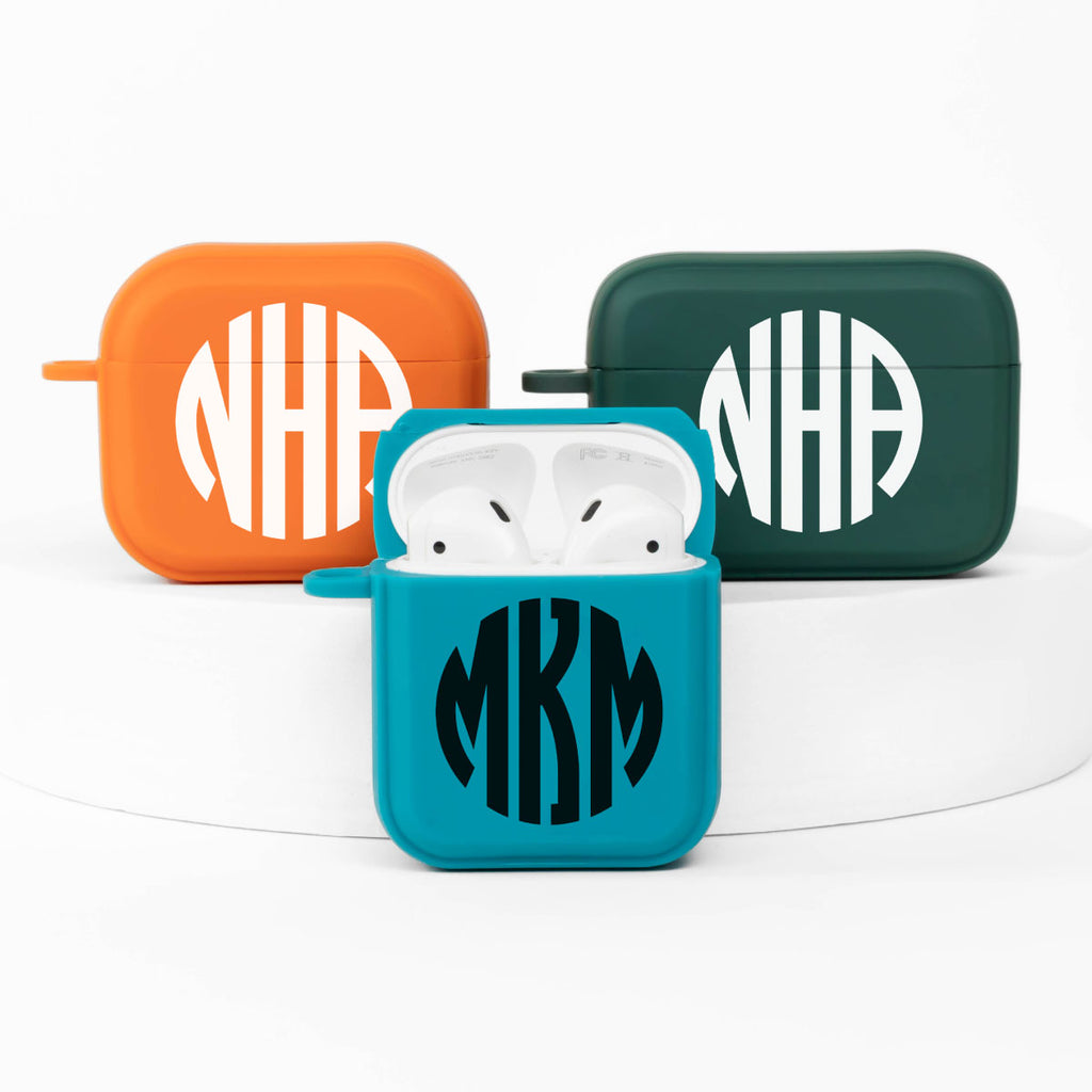 Custom Monogram Black Case Cover for Apple AirPods Gen 1, 2, 3 & Pro