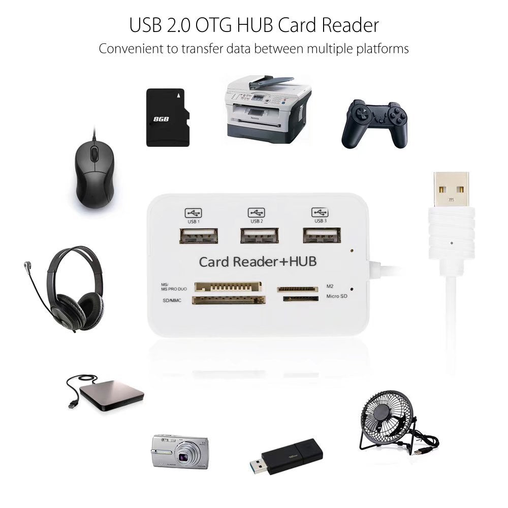 Concentrador USB 2.0 de 3 puertos con lector de tarjetas