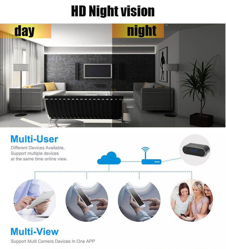 Cámara espía HD con visión nocturna WiFi, cargador de cámara para seguridad del hogar