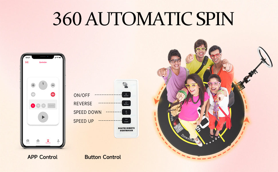MWE 360 Photo Booth Machine for Parties with Extra Battery Logo Customization Software APP Remote Automatic 360 Spin Camera