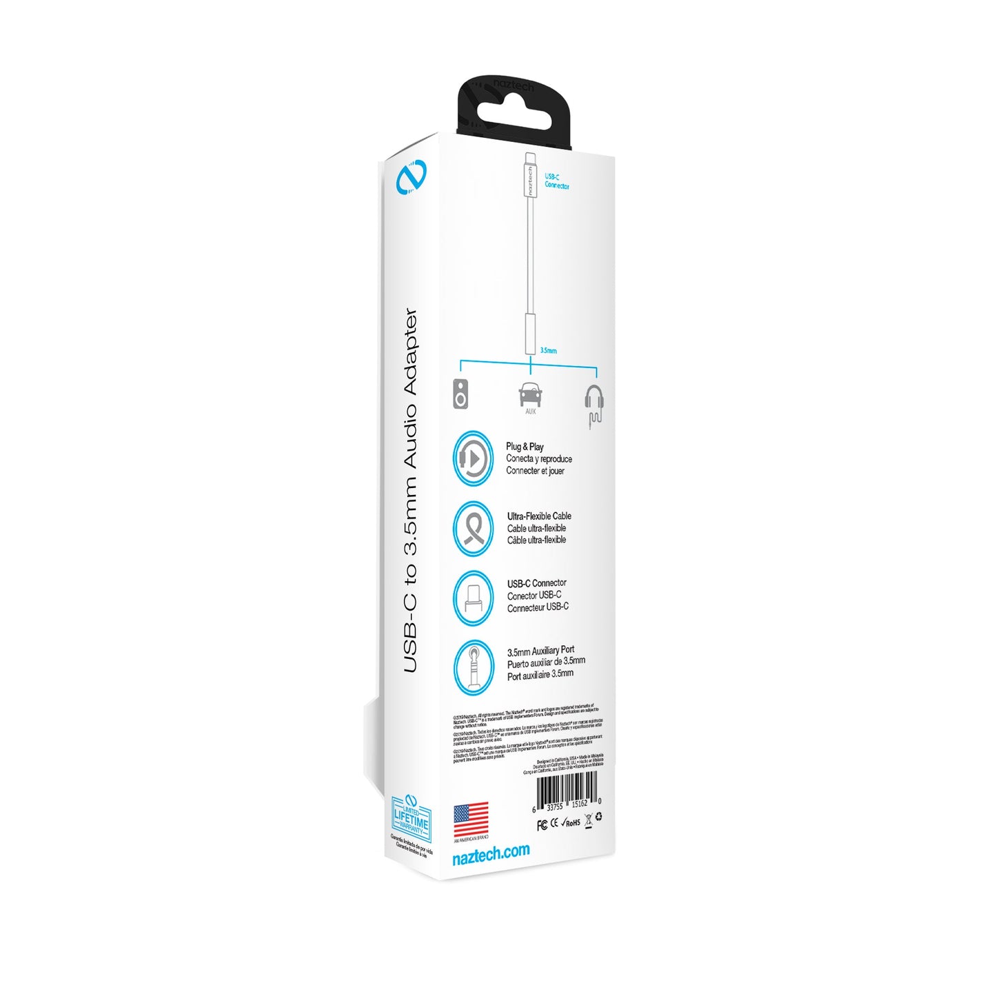 Adaptador de audio Naztech USB-C a 3.5mm con función Plug and Play