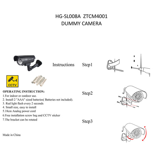Attrappe Kamera Fake-Überwachung CCTV Dome Kamera mit blinkender roter LED