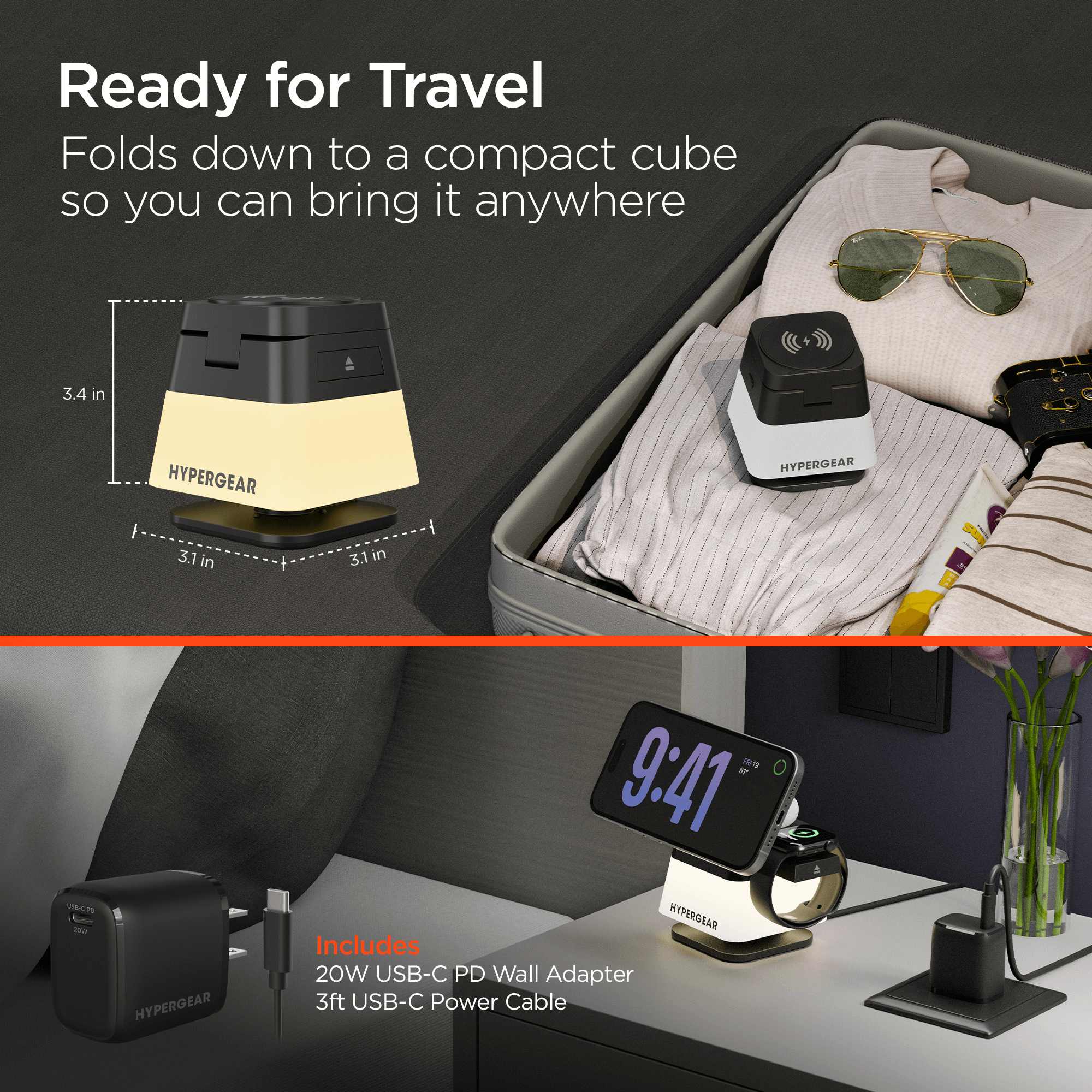 HyperGear PowerFold Cube RGB 3-in-1 Wireless Charging Stand