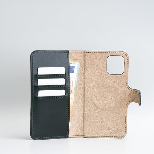 Folio-Brieftaschen-Hülle aus genarbtem Leder für das iPhone 12/13 Series mit