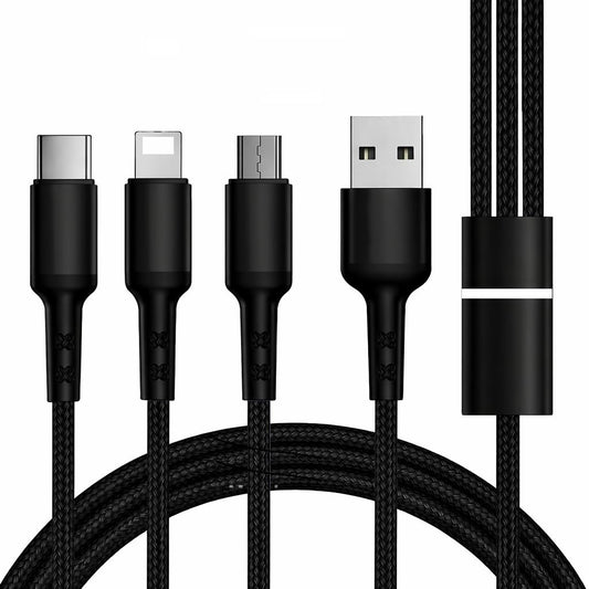 Cable de carga rápida trenzado de nailon 3 en 1