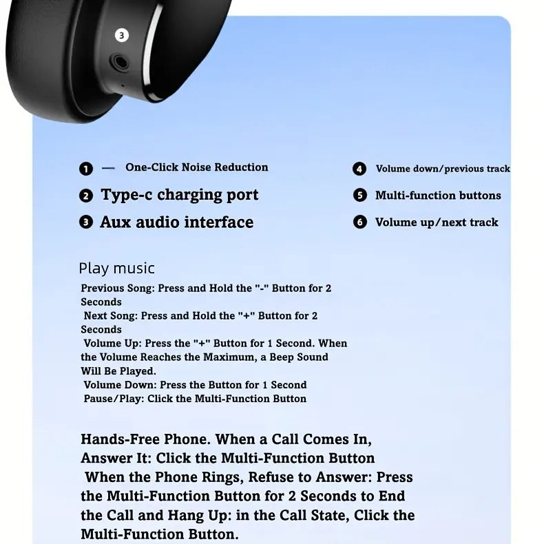 Wireless Bluetooth Over-Ear Headphones with ANC and Mic-4
