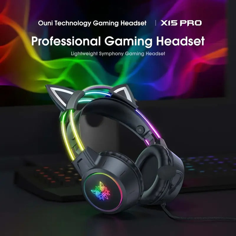 Gaming Headset with Detachable Cat Ear Microphone-1
