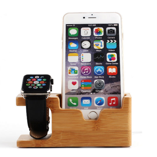 2-in-1 Bambusholz-Ladestation Ständer 3 USB für iPhone &
