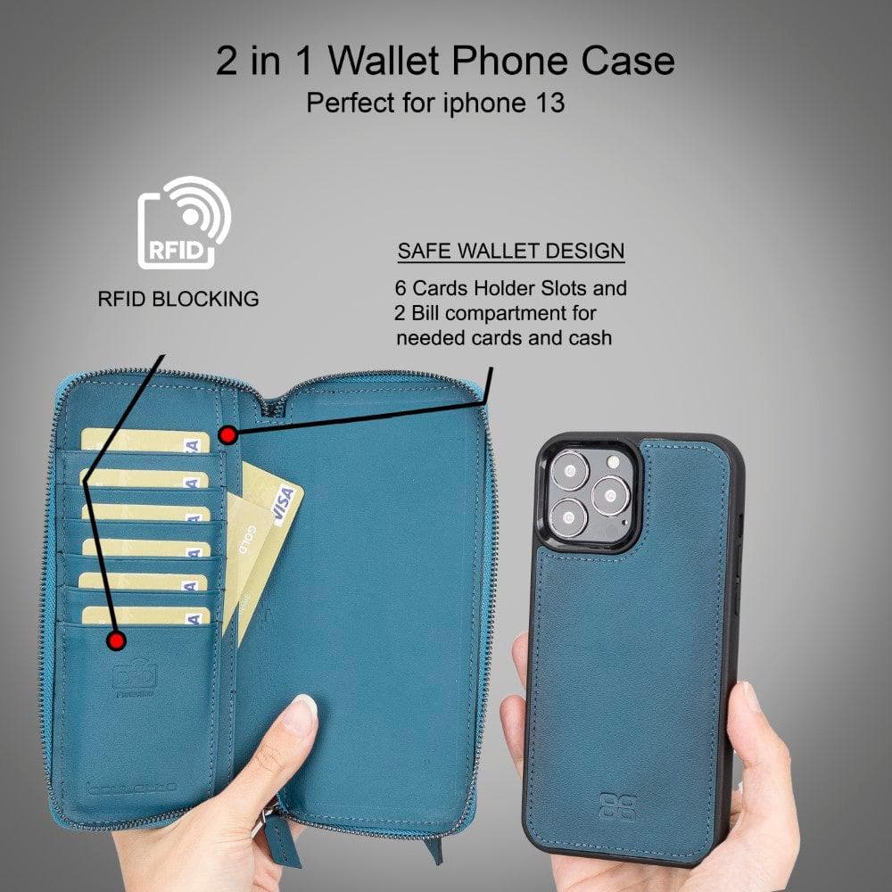 Abnehmbare Leder-Reißverschluss-Brieftaschen-Hüllen für die Apple iPhone 13 Serie