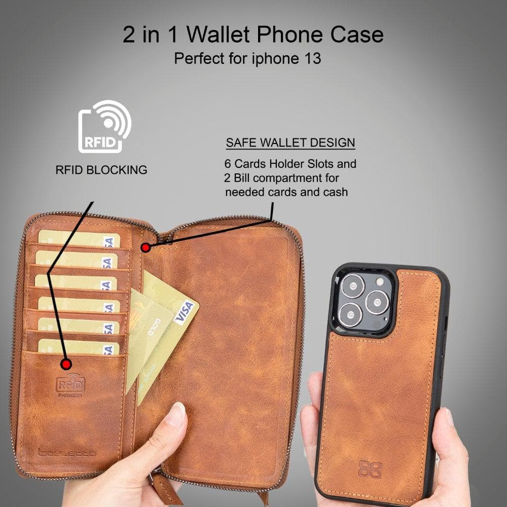Abnehmbare Leder-Reißverschluss-Brieftaschen-Hüllen für die Apple iPhone 13 Serie