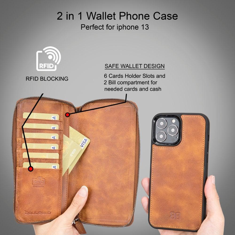 Abnehmbare Leder-Reißverschluss-Brieftaschen-Hüllen für die Apple iPhone 13 Serie