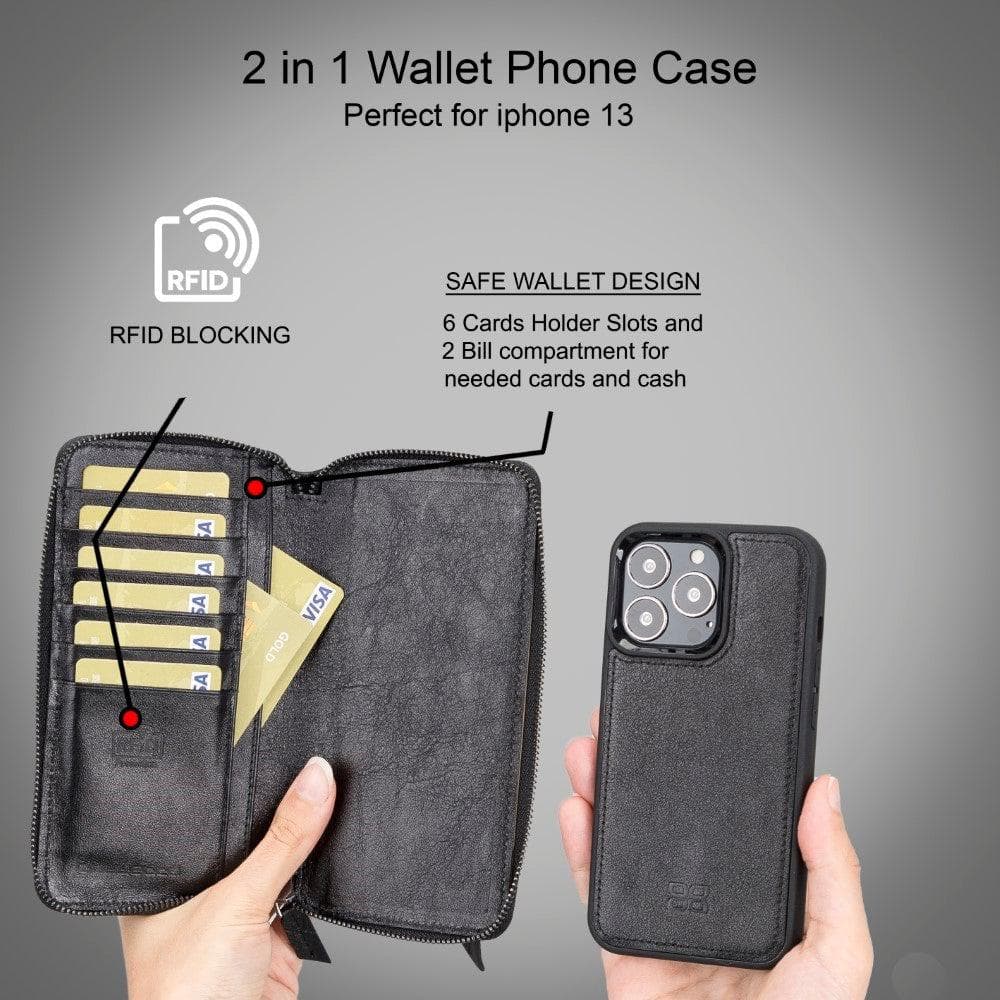 Abnehmbare Leder-Reißverschluss-Brieftaschen-Hüllen für die Apple iPhone 13 Serie