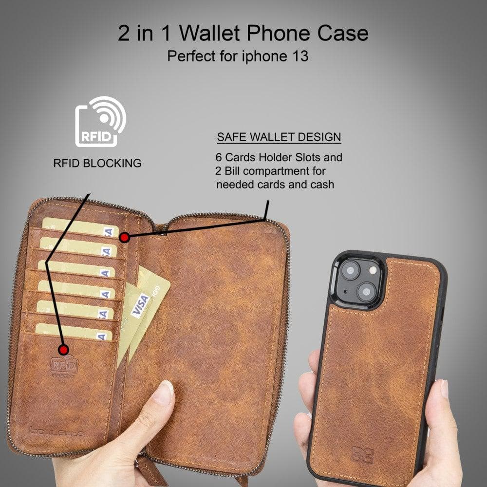 Abnehmbare Leder-Reißverschluss-Brieftaschen-Hüllen für die Apple iPhone 13 Serie