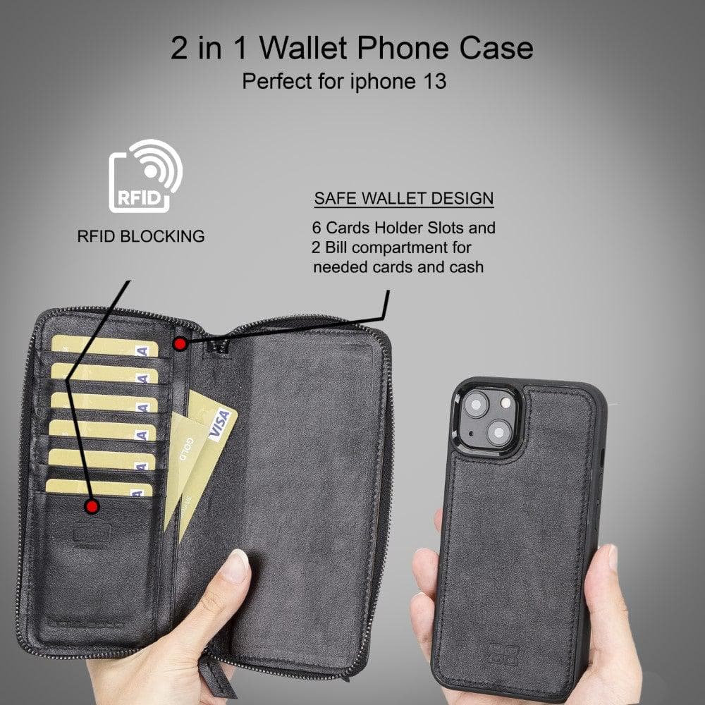 Abnehmbare Leder-Reißverschluss-Brieftaschen-Hüllen für die Apple iPhone 13 Serie