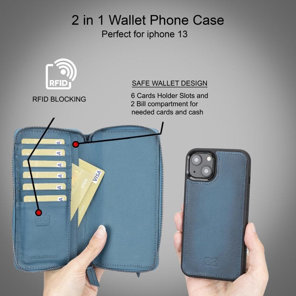 Abnehmbare Leder-Reißverschluss-Brieftaschen-Hüllen für die Apple iPhone 13 Serie