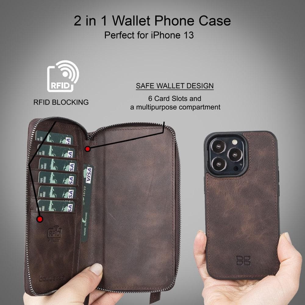 Abnehmbare Leder-Reißverschluss-Brieftaschen-Hüllen für die Apple iPhone 13 Serie