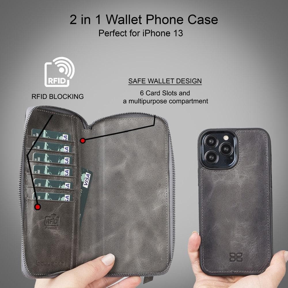 Abnehmbare Leder-Reißverschluss-Brieftaschen-Hüllen für die Apple iPhone 13 Serie