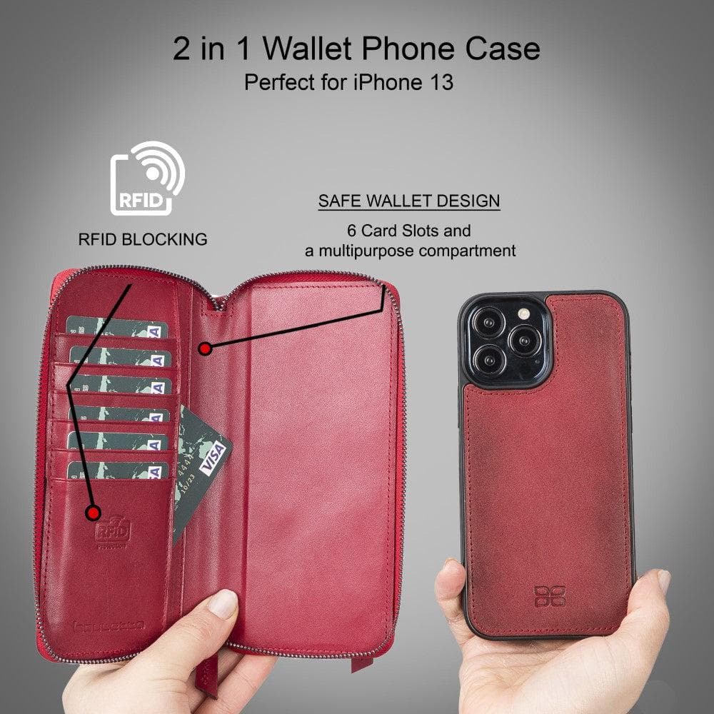 Abnehmbare Leder-Reißverschluss-Brieftaschen-Hüllen für die Apple iPhone 13 Serie