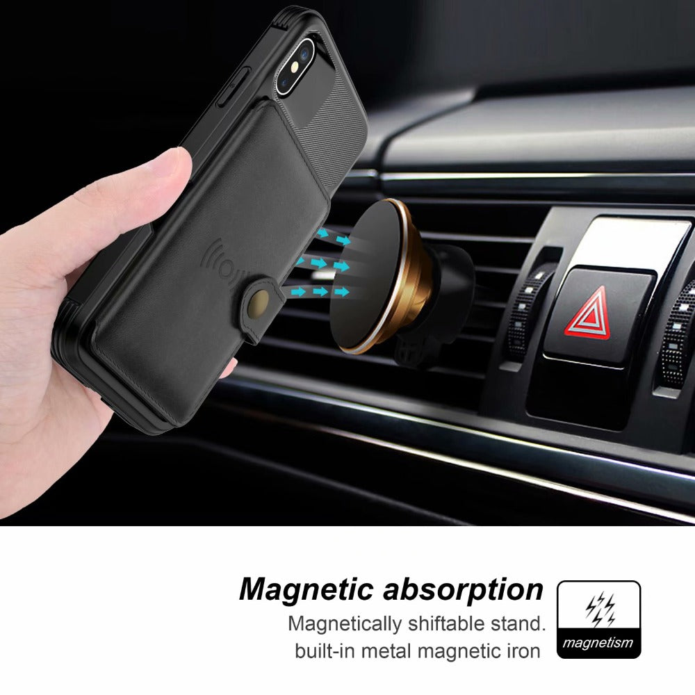 Funda protectora magnética de cuero tipo cartera 360 para iPhone
